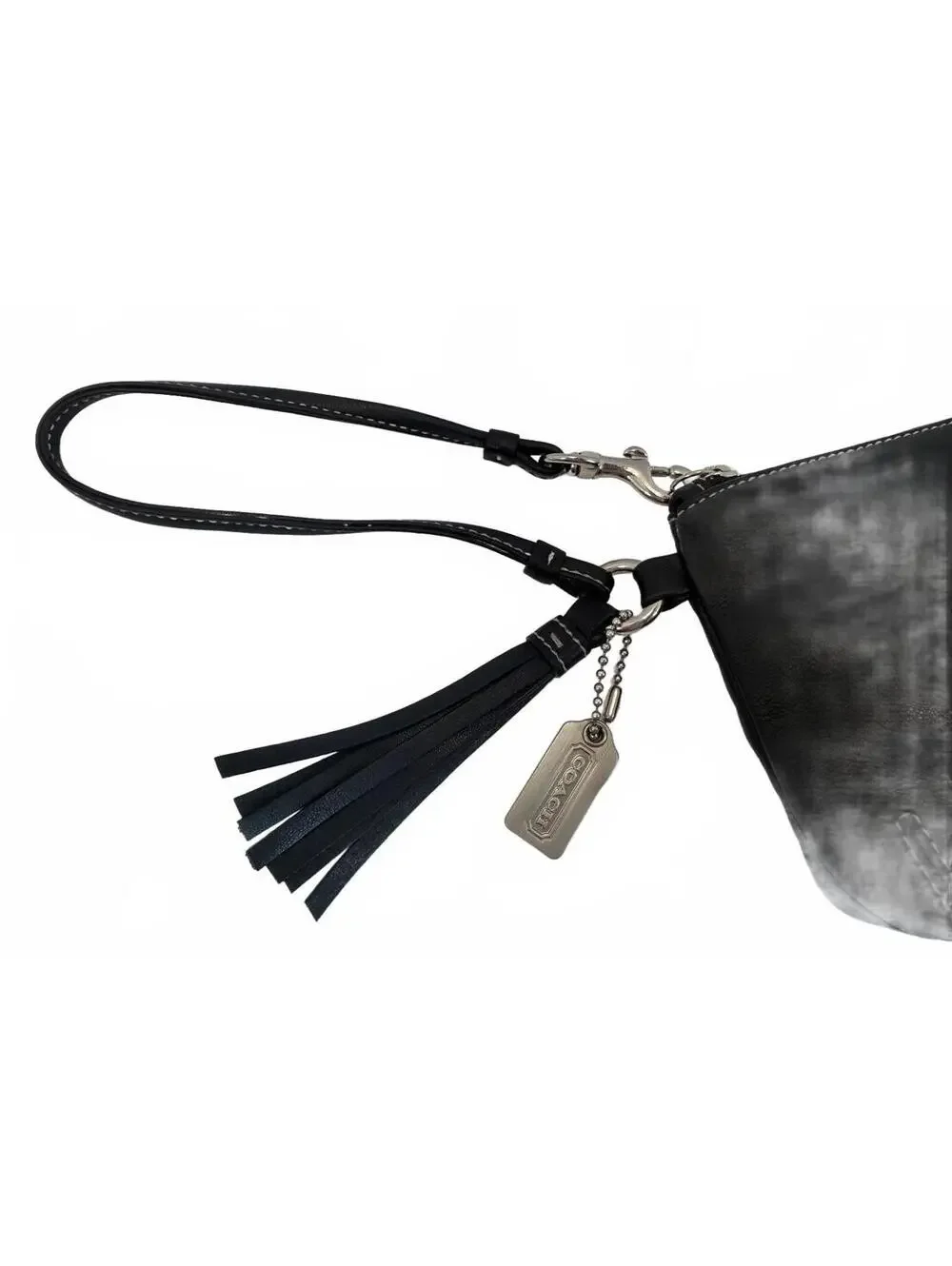 Coach | Leatherware Tassel Leather Wristlet Pouch | Black Silver